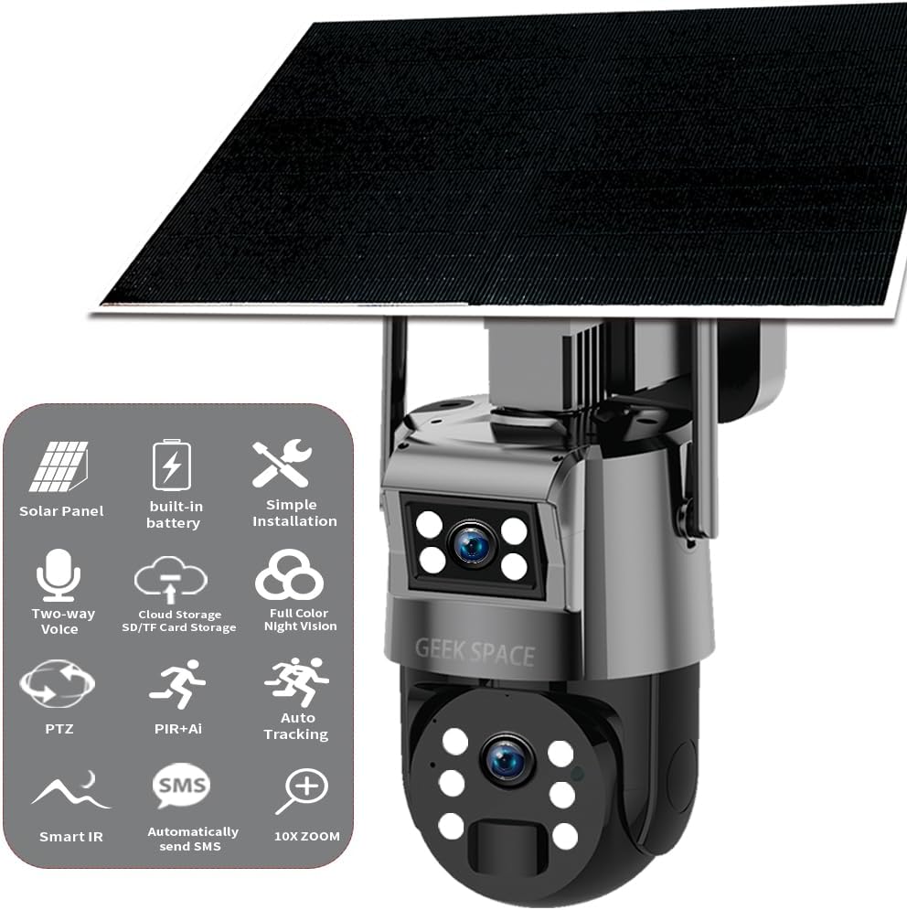 GEEK SPACE Solar Security Camera Outdoor Wireless 4G Card Solar Camera