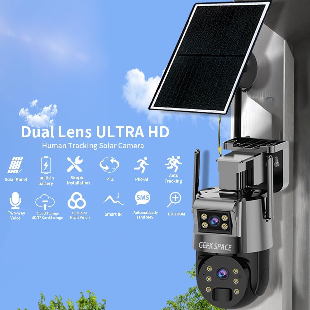 GEEK SPACE Solar Security Camera Outdoor Wireless 4G Card Solar Camera